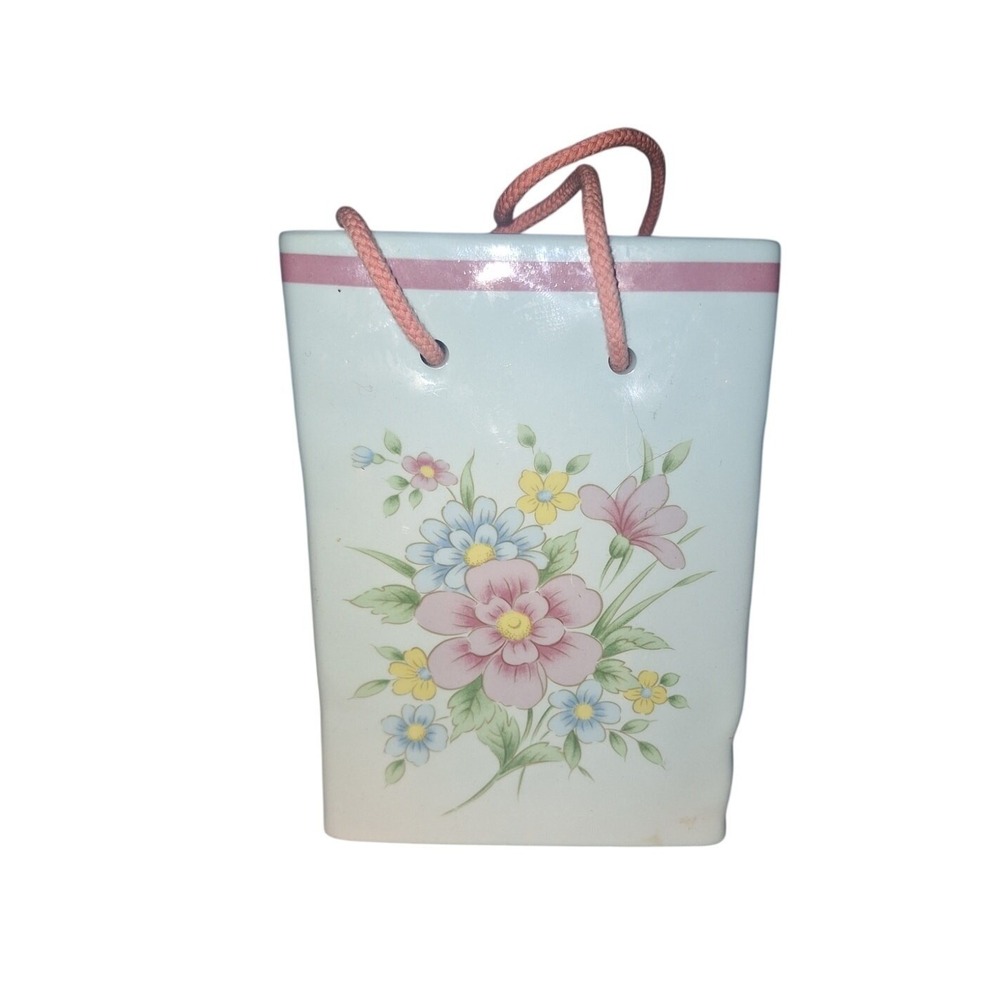 Vintage FTDA 1986 Cottagecore Decor Ceremic Gift Bag Vase Pen/Pencil Holder